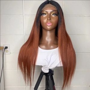 New 18inch Beautiful Soft Ginger Human Hair Blend Wig
